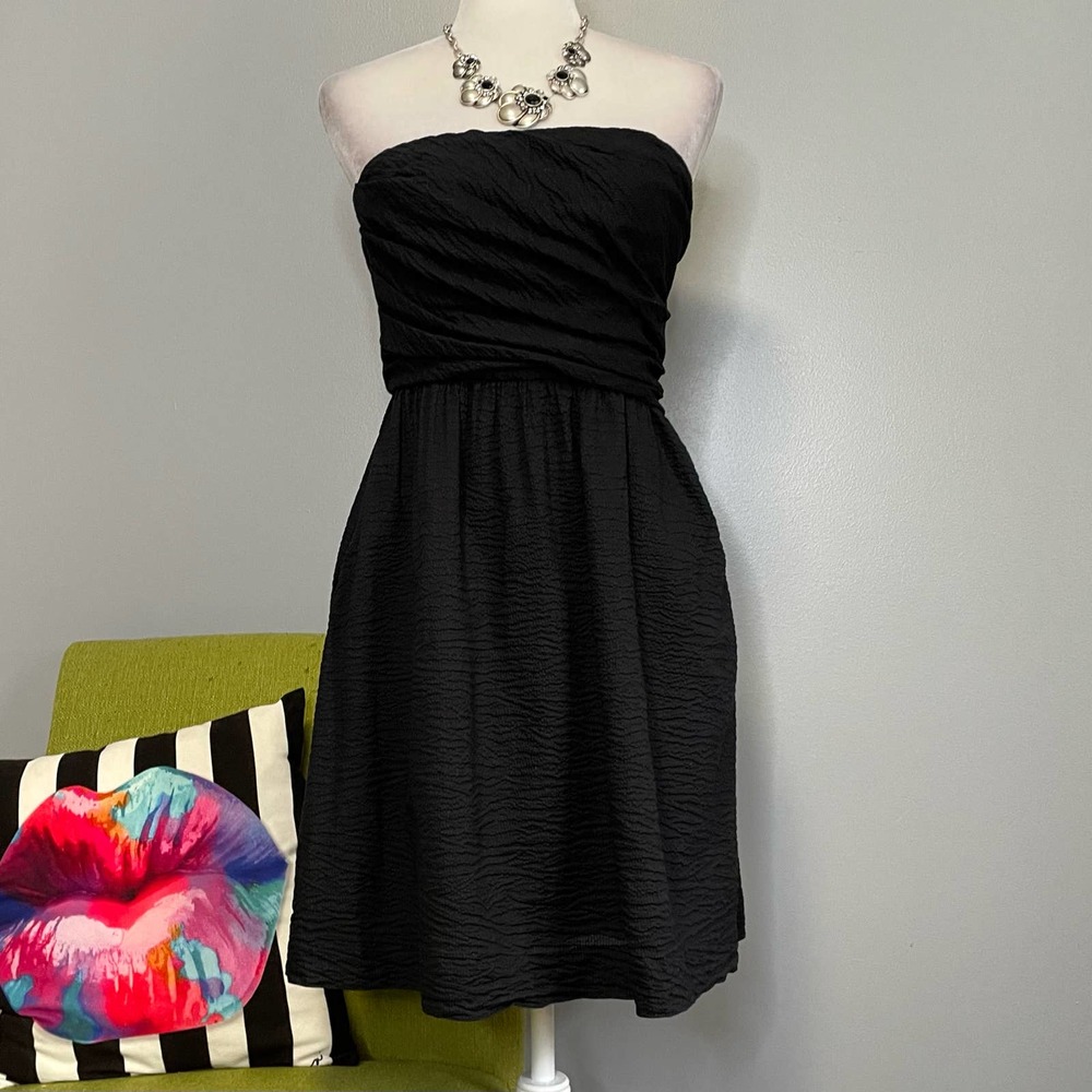 J Crew Black Embossed Cotton Lottie Strapless Cocktail Dress 4